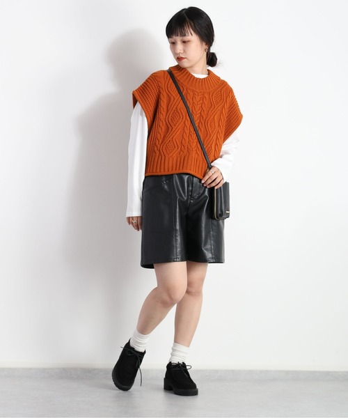 cepo（セポ）の「【セットアイテム】ケーブルベスト＋バンドカラーワンピース（シャツワンピース・レディース・オフホワイト/オレンジ・M）」の14枚目の写真
