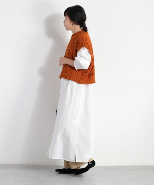 cepo（セポ）の「【セットアイテム】ケーブルベスト＋バンドカラーワンピース（シャツワンピース・レディース・オフホワイト/オレンジ・M）」の19枚目の写真