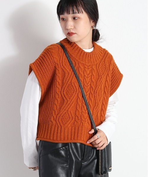 cepo（セポ）の「【セットアイテム】ケーブルベスト＋バンドカラーワンピース（シャツワンピース・レディース・オフホワイト/オレンジ・M）」の22枚目の写真