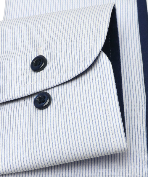 TOKYO SHIRTS（トウキョウシャツ）の「形態安定ノーアイロン ボタンダウン 長袖ビジネスワイシャツ（ビジネスシャツ・メンズ・ブルー・首回り37cm-裄丈80cm/首回り37cm-裄丈84cm/首回り39cm-裄丈80cm/首回り39cm-裄丈84cm/首回り41cm-裄丈82cm/首回り41cm-裄丈86cm/首回り42cm-裄丈82cm/首回り42cm-裄丈86cm/首回り43cm-裄丈82cm/首回り43cm-裄丈86cm）」の3枚目の写真