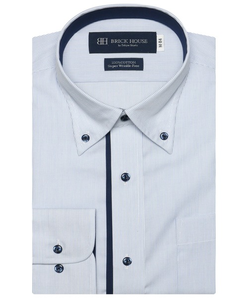 TOKYO SHIRTS（トウキョウシャツ）の「形態安定ノーアイロン ボタンダウン 長袖ビジネスワイシャツ（ビジネスシャツ・メンズ・ブルー・首回り37cm-裄丈80cm/首回り37cm-裄丈84cm/首回り39cm-裄丈80cm/首回り39cm-裄丈84cm/首回り41cm-裄丈82cm/首回り41cm-裄丈86cm/首回り42cm-裄丈82cm/首回り42cm-裄丈86cm/首回り43cm-裄丈82cm/首回り43cm-裄丈86cm）」の5枚目の写真