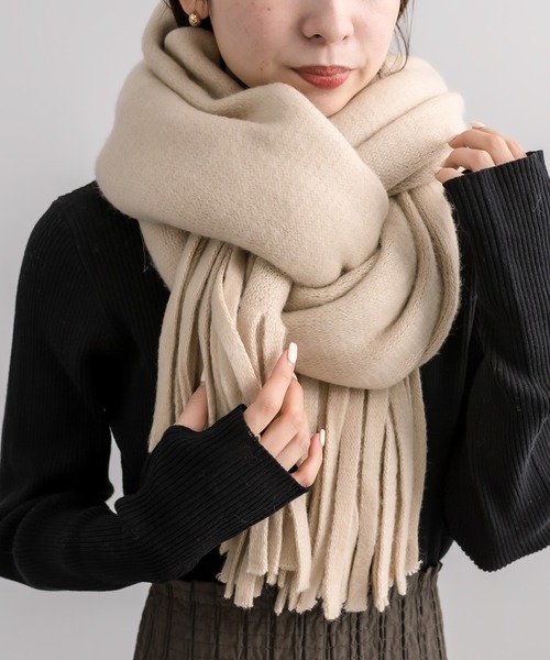 mystic(ミスティック)の「ラメニット太フリンジストール(マフラー・レディース・ベージュ/パープル/オレンジ・ONE SIZE)」の2枚目の写真