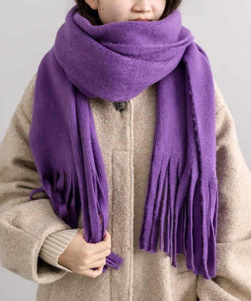 mystic(ミスティック)の「ラメニット太フリンジストール(マフラー・レディース・ベージュ/パープル/オレンジ・ONE SIZE)」の4枚目の写真