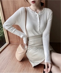 【OKUOKU　0909】ヘンリーネック リブニット　oku-tops-627661632478-16