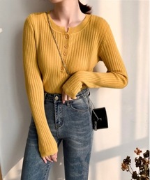 【OKUOKU　0909】ヘンリーネック リブニット　oku-tops-627661632478-16