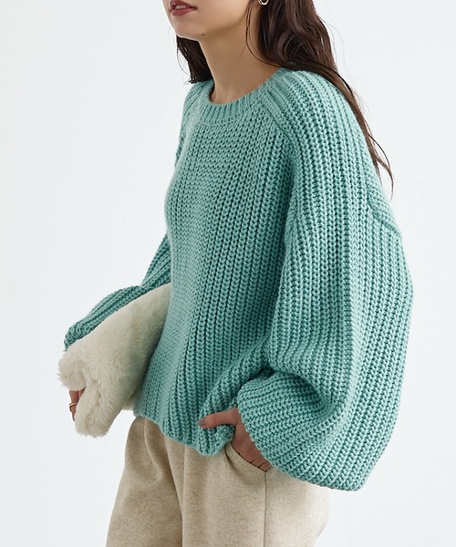 ローゲージボリュームスリーブニットトップス