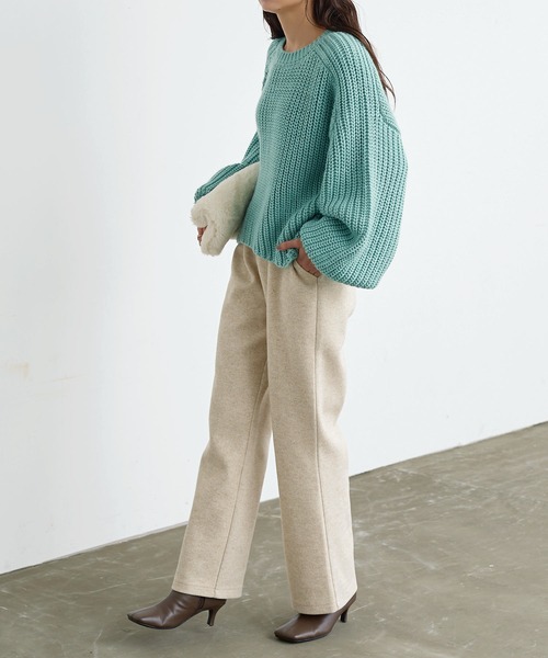 ローゲージボリュームスリーブニットトップス