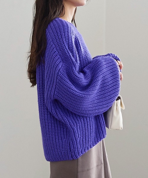 ローゲージボリュームスリーブニットトップス