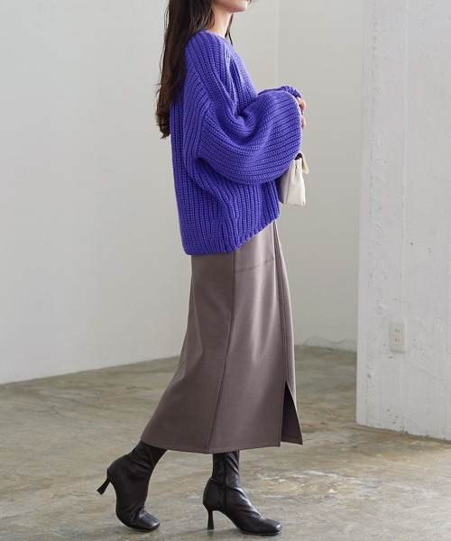 ローゲージボリュームスリーブニットトップス