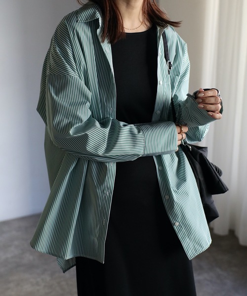 ap retro（アプレトロ）の「ストライプビックシャツ オーバーシャツ（シャツ/ブラウス・レディース・ブルー/グリーン/ピンク・FREE）」の2枚目の写真