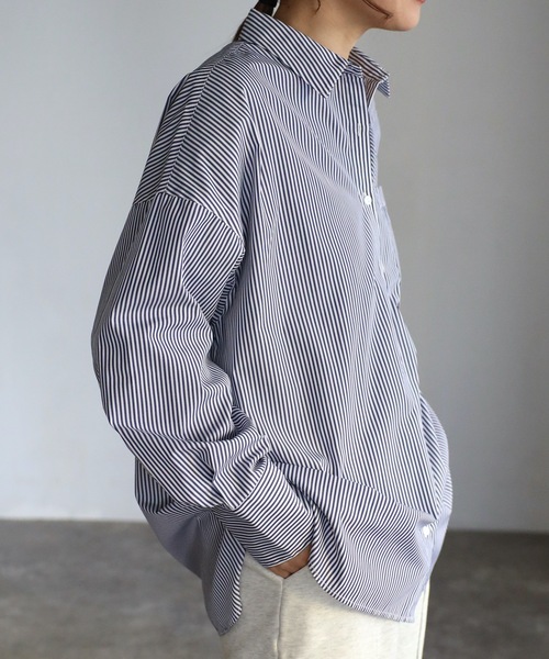 ap retro（アプレトロ）の「ストライプビックシャツ オーバーシャツ（シャツ/ブラウス・レディース・ブルー/グリーン/ピンク・FREE）」の14枚目の写真