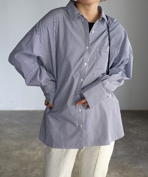 ap retro（アプレトロ）の「ストライプビックシャツ オーバーシャツ（シャツ/ブラウス・レディース・ブルー/グリーン/ピンク・FREE）」の13枚目の写真