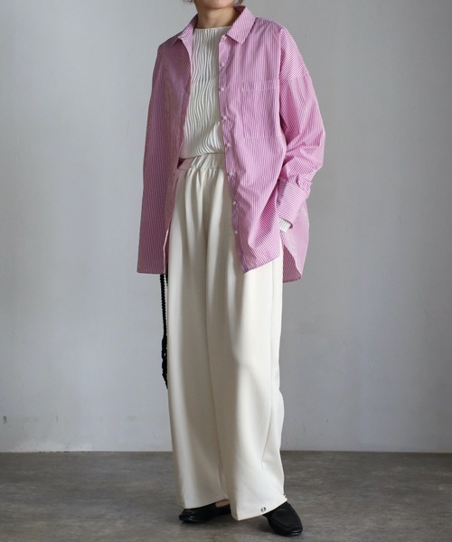 ap retro（アプレトロ）の「ストライプビックシャツ オーバーシャツ（シャツ/ブラウス・レディース・ブルー/グリーン/ピンク・FREE）」の21枚目の写真