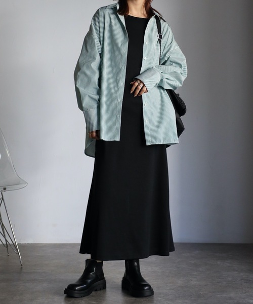 ap retro（アプレトロ）の「ストライプビックシャツ オーバーシャツ（シャツ/ブラウス・レディース・ブルー/グリーン/ピンク・FREE）」の9枚目の写真