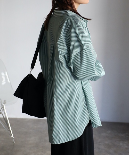 ap retro（アプレトロ）の「ストライプビックシャツ オーバーシャツ（シャツ/ブラウス・レディース・ブルー/グリーン/ピンク・FREE）」の6枚目の写真
