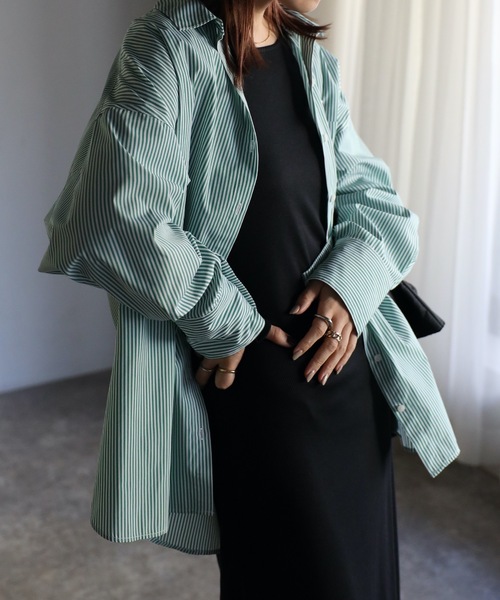 ap retro（アプレトロ）の「ストライプビックシャツ オーバーシャツ（シャツ/ブラウス・レディース・ブルー/グリーン/ピンク・FREE）」の5枚目の写真