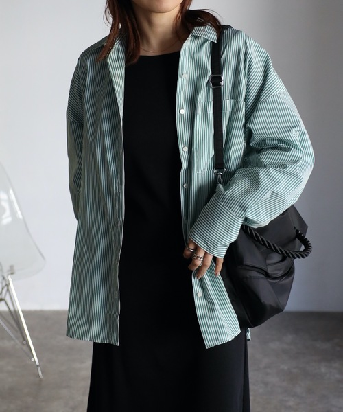 ap retro（アプレトロ）の「ストライプビックシャツ オーバーシャツ（シャツ/ブラウス・レディース・ブルー/グリーン/ピンク・FREE）」の4枚目の写真