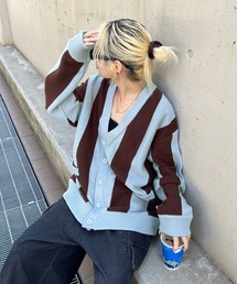 オーバーストライプニットカーディガン