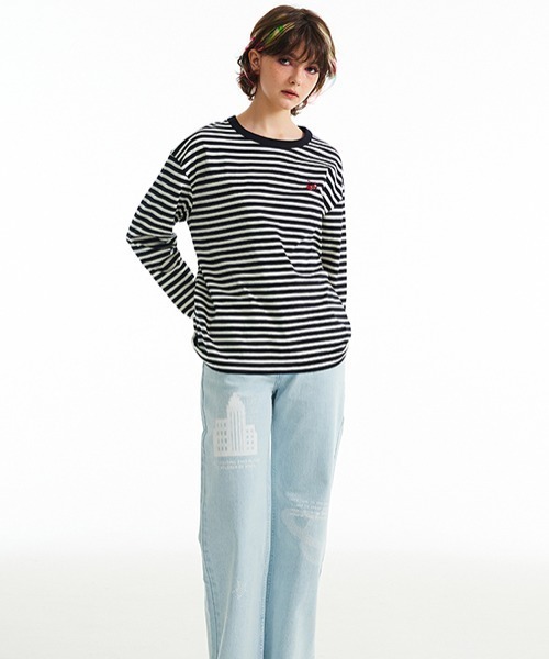 tシャツ stripe cherry long tee レディース メンズ セール】KIRSH CHERRY STRIPE LONG SLEEVE T-SHIRT/キルシー
