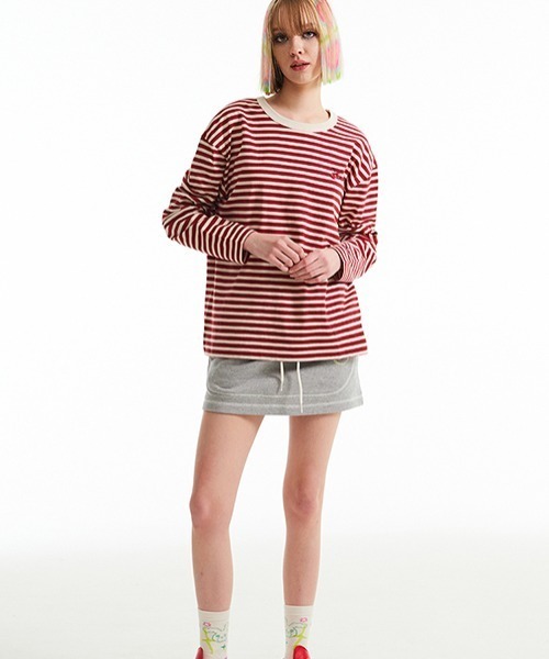 tシャツ KIRSH CHERRY STRIPE LONG SLEEVE T-SHIRT/キルシーチェリーストライプロングスリーブTシャツ レディース tシャツ KIRSH CHERRY STRIPE LONG SLEEVE T-SHIRT/キルシー