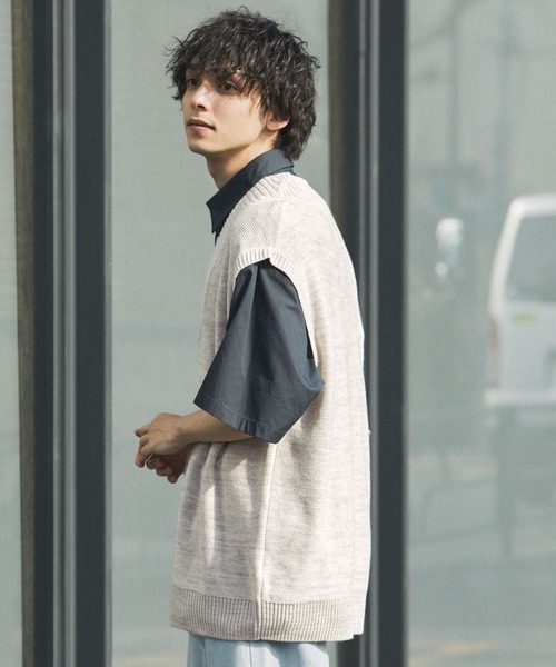 メランジVネックルーズニットベスト MONO-MART│MONO-MART [モノマート