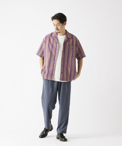 JOURNAL STANDARD relume（ジャーナルスタンダード　レリューム）の「カラーストライプ ドビーオープンカラー半袖シャツ（シャツ/ブラウス・メンズ・ライトイエロー/ライトグリーン/ボルドー・MEDIUM/LARGE）」の8枚目の写真