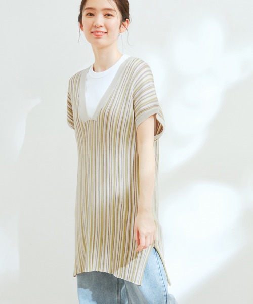Jayro(ジャイロ)の「12Gガーターストライプ深Vネックプルオーバー(ニット/セーター・レディース・ベージュ/ブラック・M)」の14枚目の写真