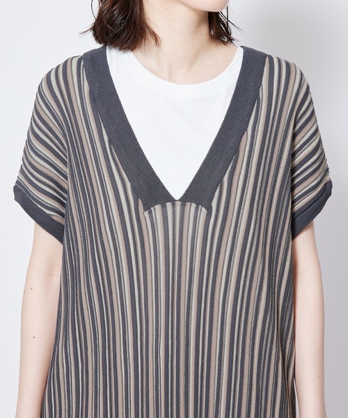 Jayro(ジャイロ)の「12Gガーターストライプ深Vネックプルオーバー(ニット/セーター・レディース・ベージュ/ブラック・M)」の19枚目の写真