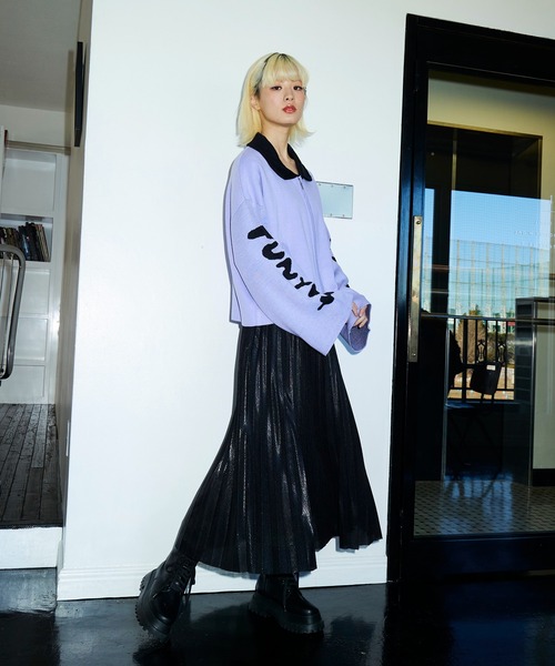 PUNYUS（プニュズ）の「スリーブロゴニットブルゾン（ブルゾン・レディース・パープル/ブラック・4/3）」の8枚目の写真