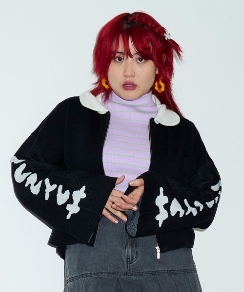 PUNYUS（プニュズ）の「スリーブロゴニットブルゾン（ブルゾン・レディース・パープル/ブラック・4/3）」の19枚目の写真