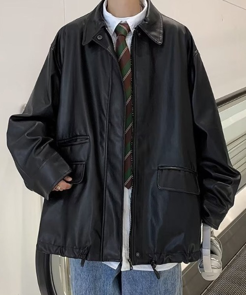 黒革ジャケット① セール】ヴィンテージライクな雰囲気がたまらない。オーバーサイズ PU