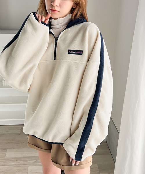 Java(ジャバ)の「《Javaジャバコラボ》高見えラバーロゴ。冬に大活躍!ラフでお洒落な大人の配色フリースハーフジッププルオーバー(スウェット・レディース・ネイビー/ブラウン/アイボリー/オレンジ/ブラック・LARGE/MEDIUM/SMALL/X-LARGE)」の21枚目の写真