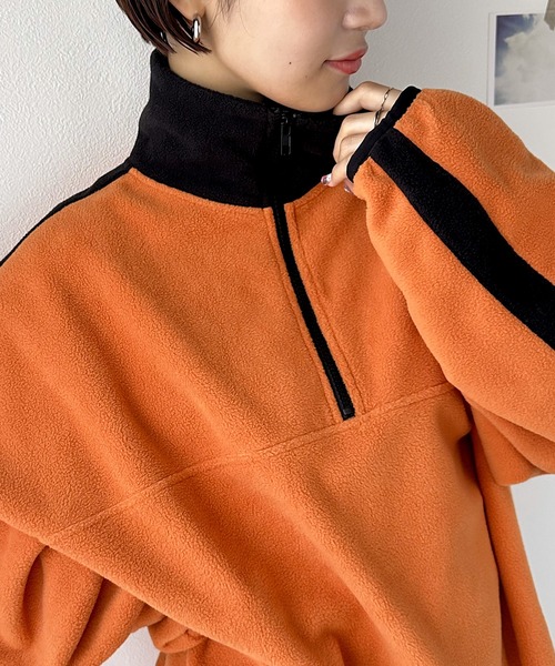Java(ジャバ)の「《Javaジャバコラボ》高見えラバーロゴ。冬に大活躍!ラフでお洒落な大人の配色フリースハーフジッププルオーバー(スウェット・レディース・ネイビー/ブラウン/アイボリー/オレンジ/ブラック・LARGE/MEDIUM/SMALL/X-LARGE)」の13枚目の写真