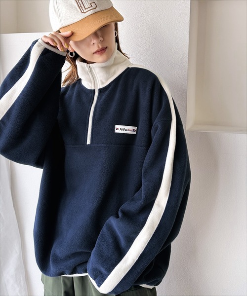 Java(ジャバ)の「《Javaジャバコラボ》高見えラバーロゴ。冬に大活躍!ラフでお洒落な大人の配色フリースハーフジッププルオーバー(スウェット・レディース・ネイビー/ブラウン/アイボリー/オレンジ/ブラック・LARGE/MEDIUM/SMALL/X-LARGE)」の17枚目の写真