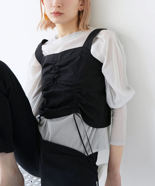 SLOBE citron.（スローブシトロン）の「SLOBE citron. ドロストデザインビスチェ（ベスト・レディース・ブラック・FREE）」の7枚目の写真