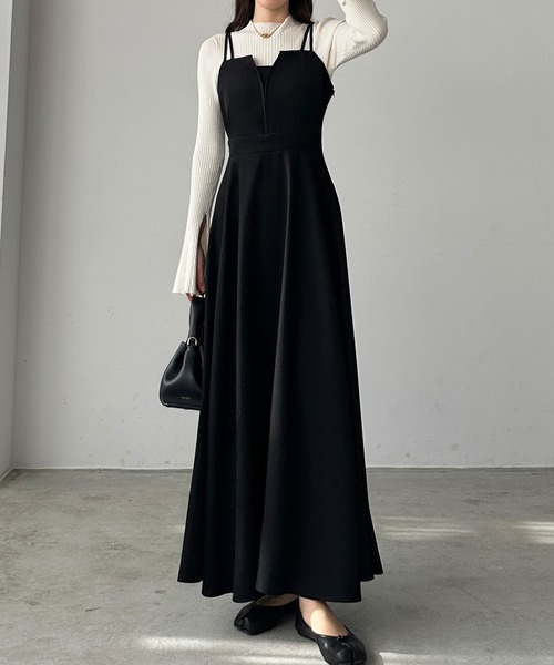 Louere（ルエレ）の「デザインフレアキャミワンピース（ワンピース・レディース・アイボリー/ブラック/グレイッシュベージュ/チャコール/ブラウン/グレー系その他2/ブラック系その他2/ホワイト系その他2/ホワイト系その他/ブラック系その他/グレー系その他・SMALL/MEDIUM/LARGE/X-LARGE）」の22枚目の写真