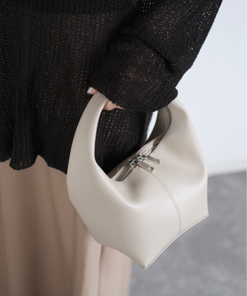 Reurie'（レウリィ）の「フルジップハンドバッグ / full zip hand bag バッグ ダブルジップ ワンハンドル ベージュ ブラック（ハンドバッグ・レディース・ブラック/ベージュ・FREE）」の11枚目の写真