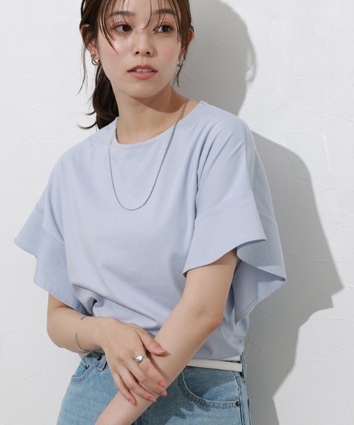 Pierrot(ピエロ)の「接触冷感フレアスリーブTシャツ(Tシャツ/カットソー・レディース・ブラック/ネイビー/オフホワイト/グレイッシュベージュ/ライトブルー/ライトグレー/ベージュ系その他・M/L/LL)」の19枚目の写真