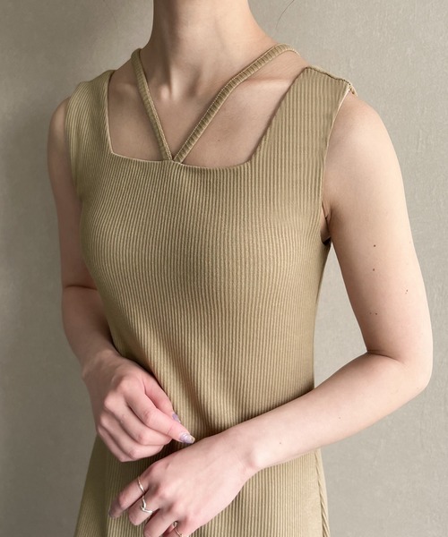 JUNOAH（ジュノア）の「【取り外し可能カップ付き】スクエアネック紐キャミワンピース+メッシュカーディガン（ワンピース・レディース・ブラック/グレイッシュベージュ/アイボリー・MEDIUM/LARGE/X-LARGE）」の20枚目の写真