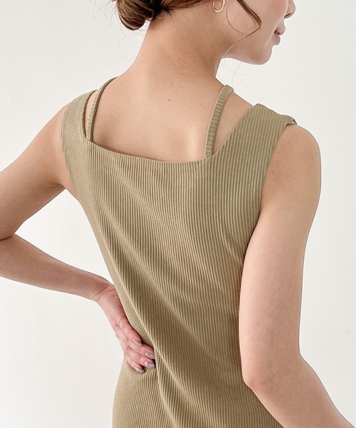 JUNOAH（ジュノア）の「【取り外し可能カップ付き】スクエアネック紐キャミワンピース+メッシュカーディガン（ワンピース・レディース・ブラック/グレイッシュベージュ/アイボリー・MEDIUM/LARGE/X-LARGE）」の10枚目の写真