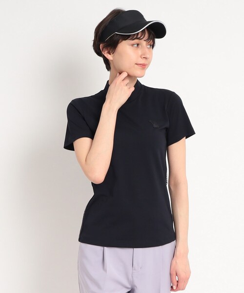 adabat(アダバット)の「【UVカット/接触冷感】サイドテープデザイン 半袖モックネックプルオーバー(Tシャツ/カットソー・レディース・ホワイト/ダークネイビー/ナチュラル・36/38/40)」の10枚目の写真