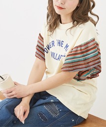 CUBE SUGAR（キューブシュガー）の「天竺カットソーロゴプリント袖フリルTシャツ（Tシャツ/カットソー）」