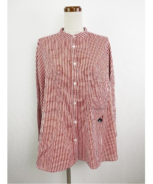 Rydia(リディア)の「ストライプオーバーシャツ(シャツ/ブラウス・レディース・グリーン/レッド/ブルー・M)」の1枚目の写真