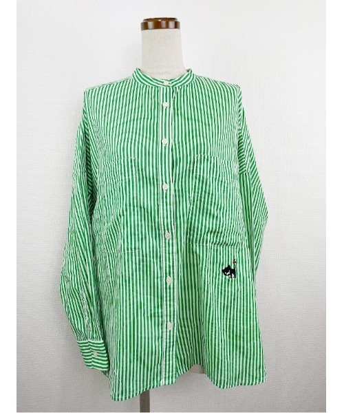 Rydia(リディア)の「ストライプオーバーシャツ(シャツ/ブラウス・レディース・グリーン/レッド/ブルー・M)」の2枚目の写真