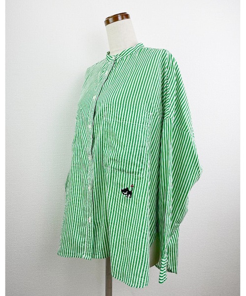 Rydia(リディア)の「ストライプオーバーシャツ(シャツ/ブラウス・レディース・グリーン/レッド/ブルー・M)」の11枚目の写真