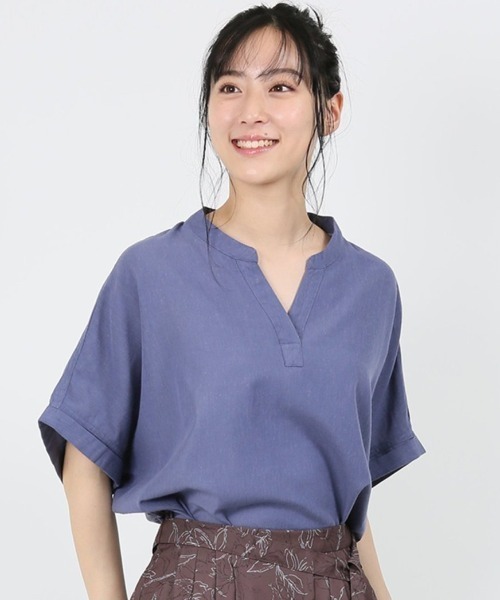 MARBLE WALTS（マーブルワルツ）の「マーブルワルツ/MARBLE WALTS リネン混 半袖シャツチュニック（シャツ/ブラウス・レディース・レンガ/イエロー系その他/ダークグリーン/ブルー・LARGE/MEDIUM）」の3枚目の写真