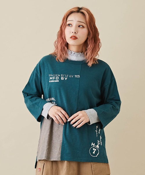 CUBE SUGAR(キューブシュガー)の「ショートスラブフライス無地長袖フリルネックインナー(Tシャツ/カットソー・レディース・ホワイト/ブラック/ダークグリーン/ブラウン/オレンジ/トップグレー・M)」の4枚目の写真