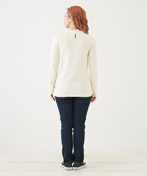 CUBE SUGAR(キューブシュガー)の「ショートスラブフライス無地長袖フリルネックインナー(Tシャツ/カットソー・レディース・ホワイト/ブラック/ダークグリーン/ブラウン/オレンジ/トップグレー・M)」の13枚目の写真