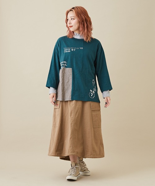 CUBE SUGAR(キューブシュガー)の「ショートスラブフライス無地長袖フリルネックインナー(Tシャツ/カットソー・レディース・ホワイト/ブラック/ダークグリーン/ブラウン/オレンジ/トップグレー・M)」の14枚目の写真