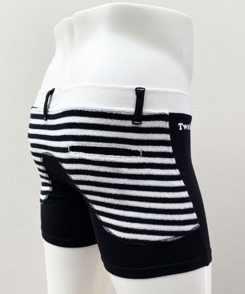 OVER THE TWELVE（オーバーザトゥウェルブ）の「OVER THE TWELVE/オーバーザトェルブ/ボーダー×ベア天竺（ボクサーパンツ・メンズ・ブラック/マスタード・L/M）」の5枚目の写真